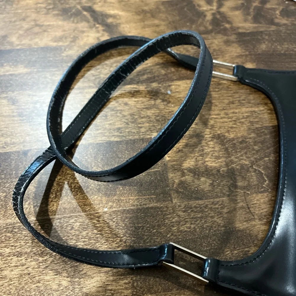 Elegant Black Italian Leather small Hobo Bag